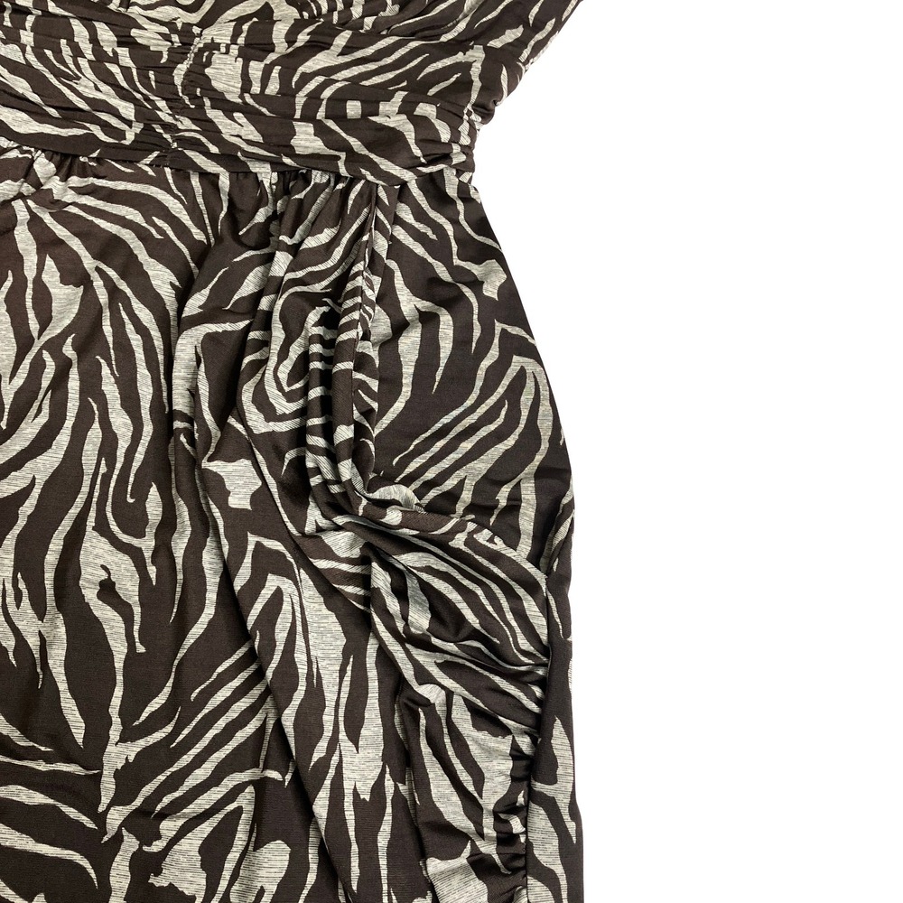Y2K IZ Byer Zebra Dress Medium Brown Ruched Babydoll Empire Tie Waist Sleeveless - Picture 8 of 14